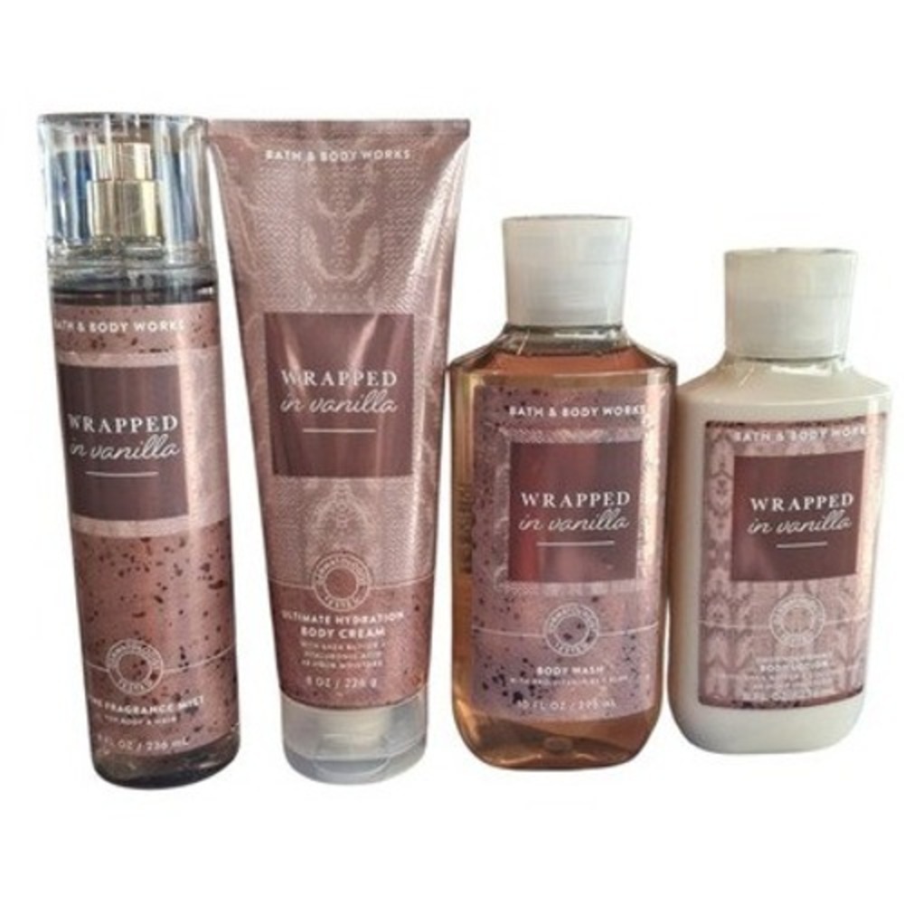 RARE Bath & Body Works Womens Wrapped in Vanilla 4pcs Full‎ Size Bundle Feminine